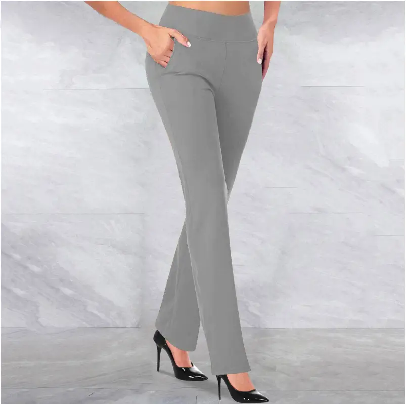 Women's Grey High Waist Yoga Pants Tummy Control - Image 10
