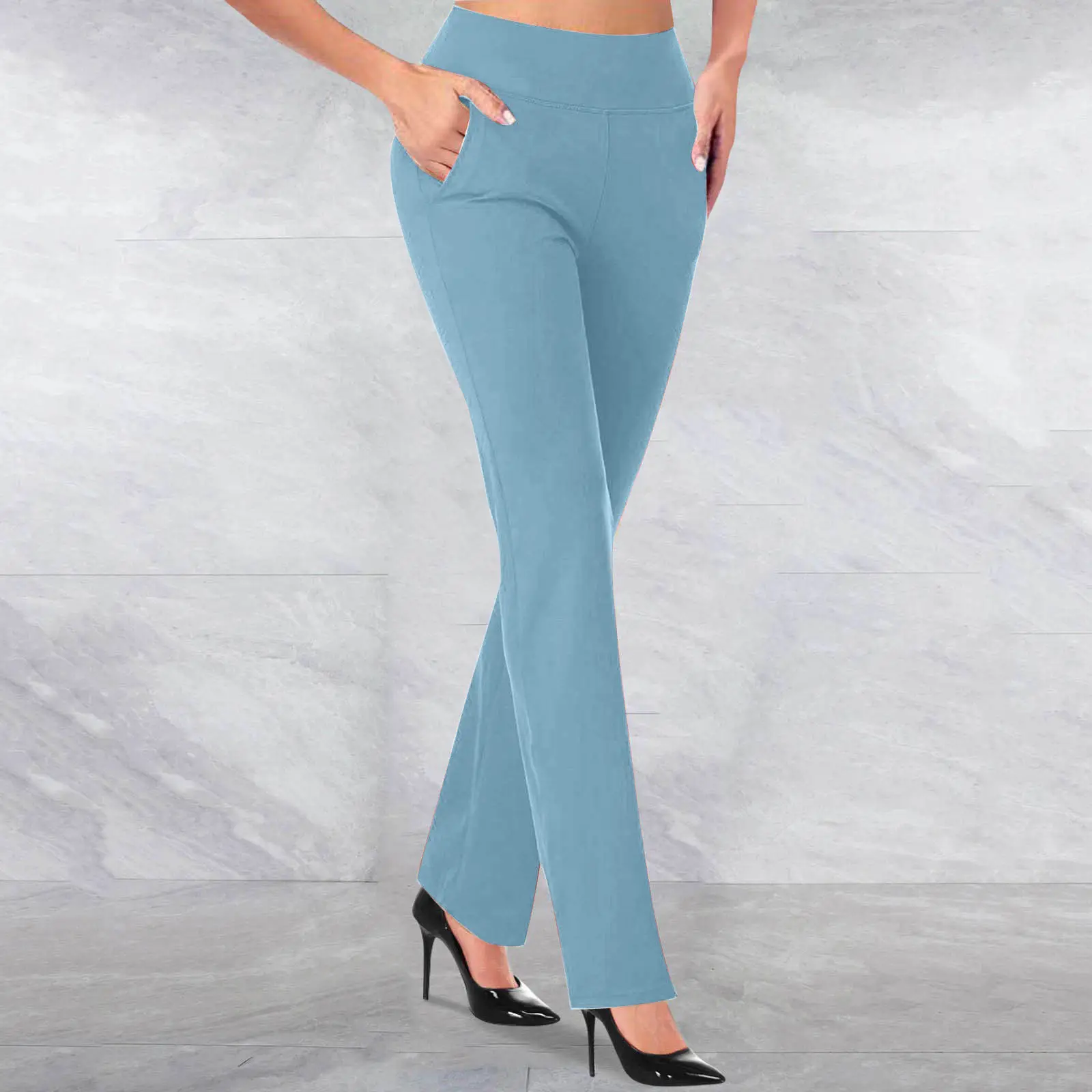 Women's Grey High Waist Yoga Pants Tummy Control - Image 12