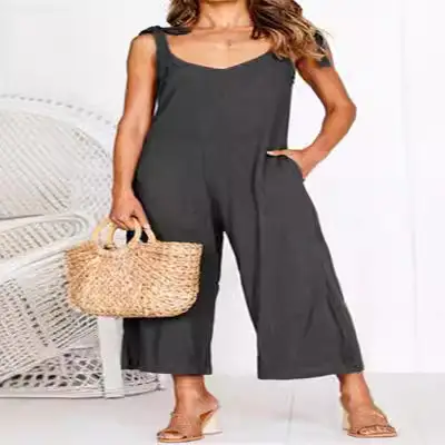 2025 Black Strappy Loose Jumpsuit Women
