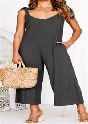 2025 Black Strappy Loose Jumpsuit Women