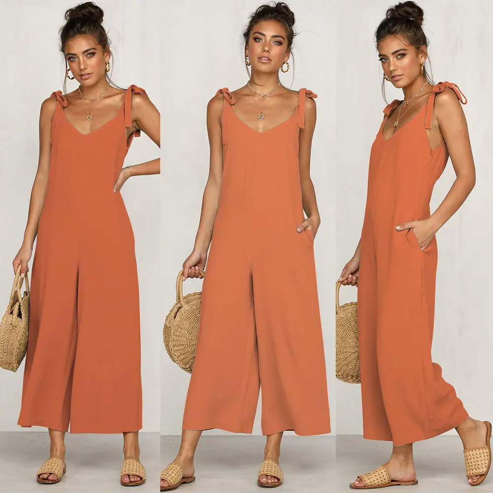 2025 Black Strappy Loose Jumpsuit Women