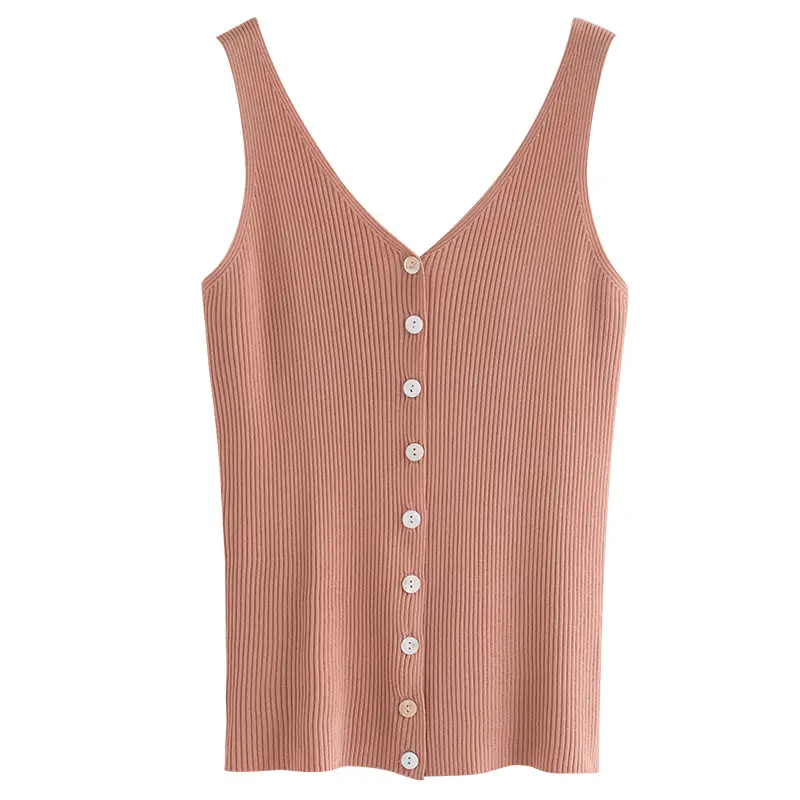Button Knitted V-Neck Sleeveless Vest Women - Image 12