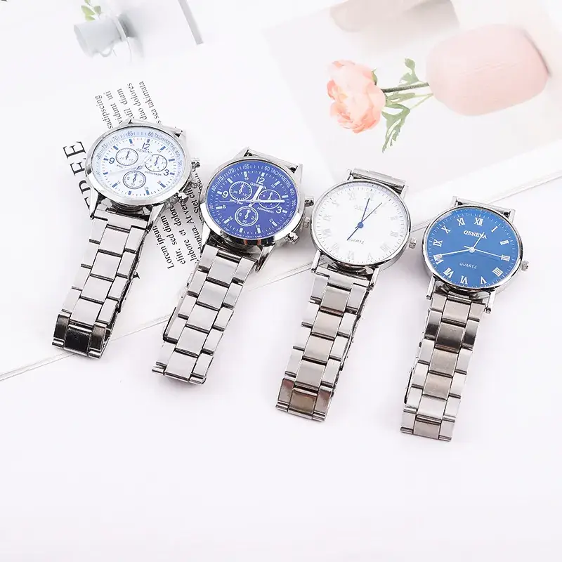 Men's Blue Light Three-Eye Quartz Watch Steel Band - Image 6