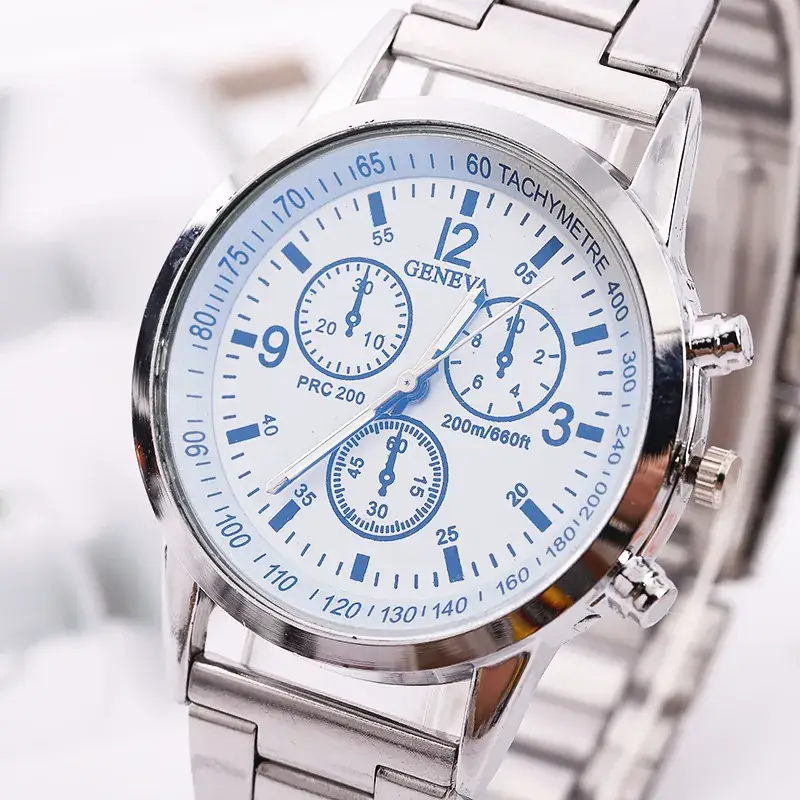 Men's Blue Light Three-Eye Quartz Watch Steel Band - Image 8