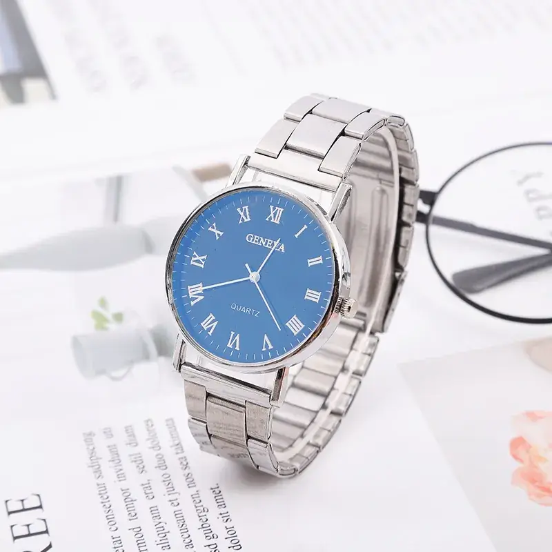 Men's Blue Light Three-Eye Quartz Watch Steel Band - Image 4