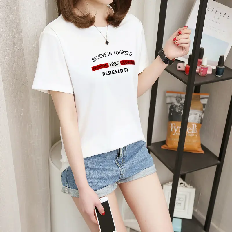 2025 Summer Korean Style Pink Letter Print T-Shirt for Women - Image 3