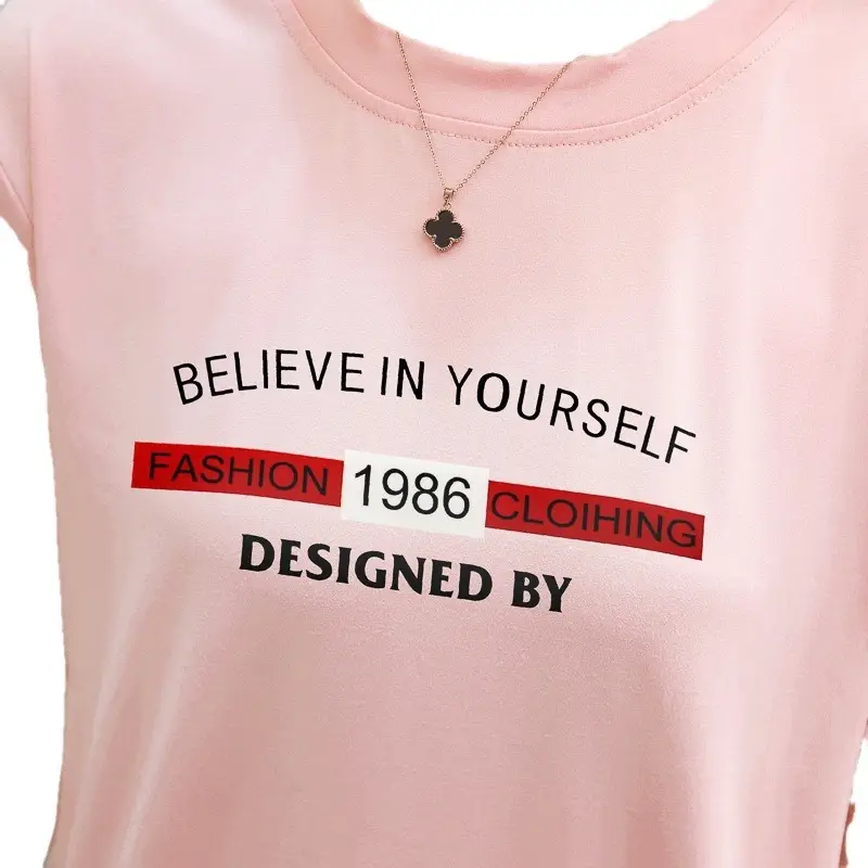 2025 Summer Korean Style Pink Letter Print T-Shirt for Women - Image 6