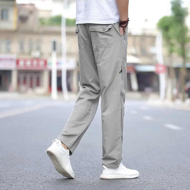 Men's Grey Multi-Pocket Overalls Pants Middle Age Business Casual - Image 5