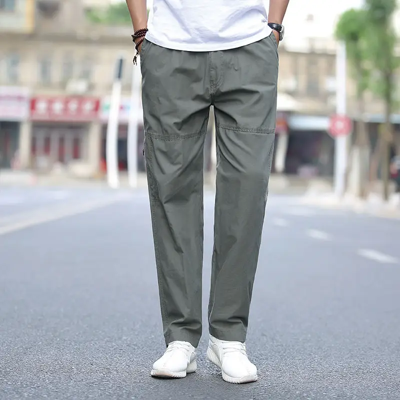 Men's Grey Multi-Pocket Overalls Pants Middle Age Business Casual - Image 2