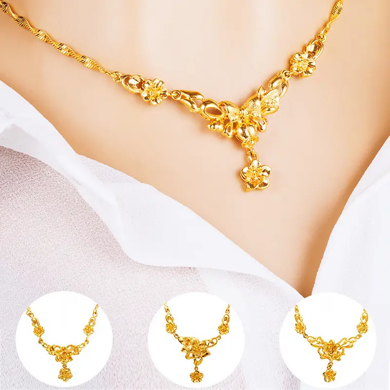 24K Gold Plated Women's Flower Necklace Set for Wedding - Image 6