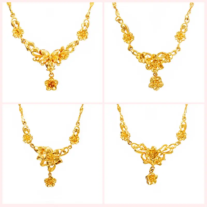 24K Gold Plated Women's Flower Necklace Set for Wedding - Image 7