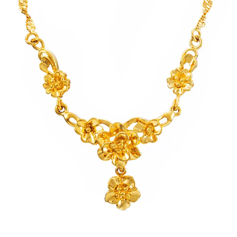 24K Gold Plated Women's Flower Necklace Set for Wedding - Image 2