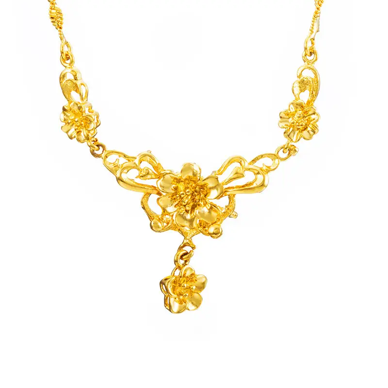 24K Gold Plated Women's Flower Necklace Set for Wedding - Image 3