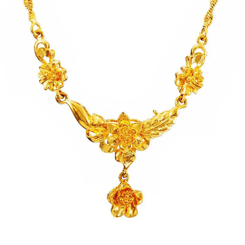 24K Gold Plated Women's Flower Necklace Set for Wedding - Image 4