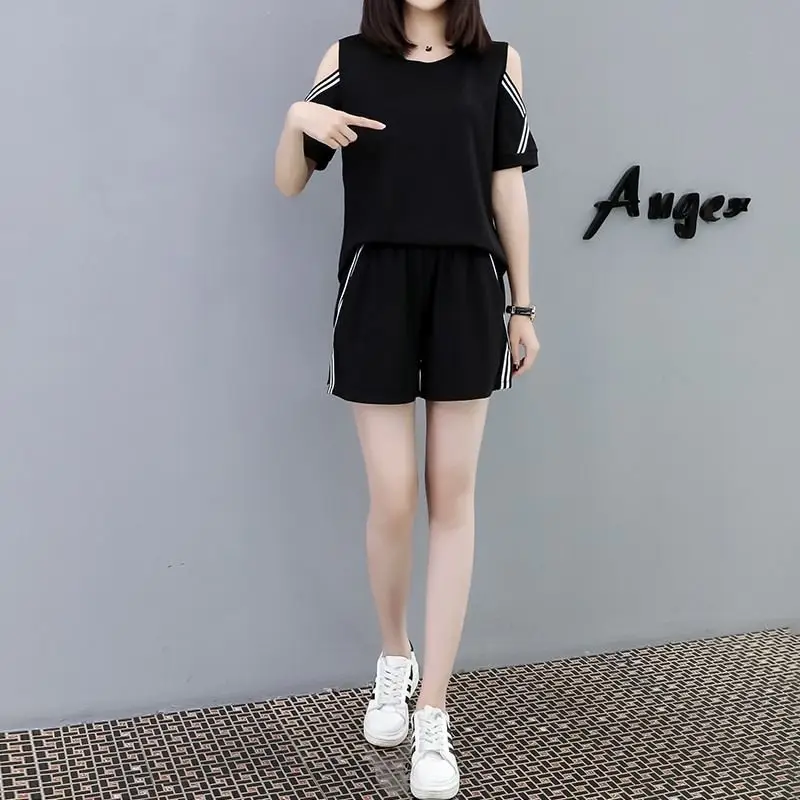 Plus Size Red Korean Style Women Suit Shorts Set
