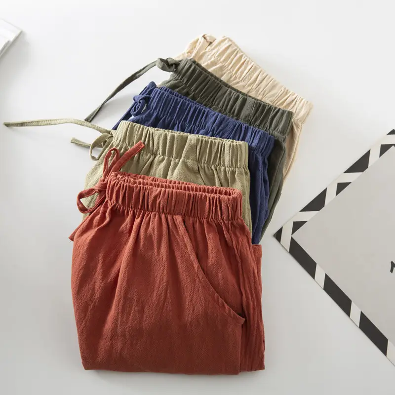 Women Cotton Linen Shorts Olive Green Large 2023 - Image 13