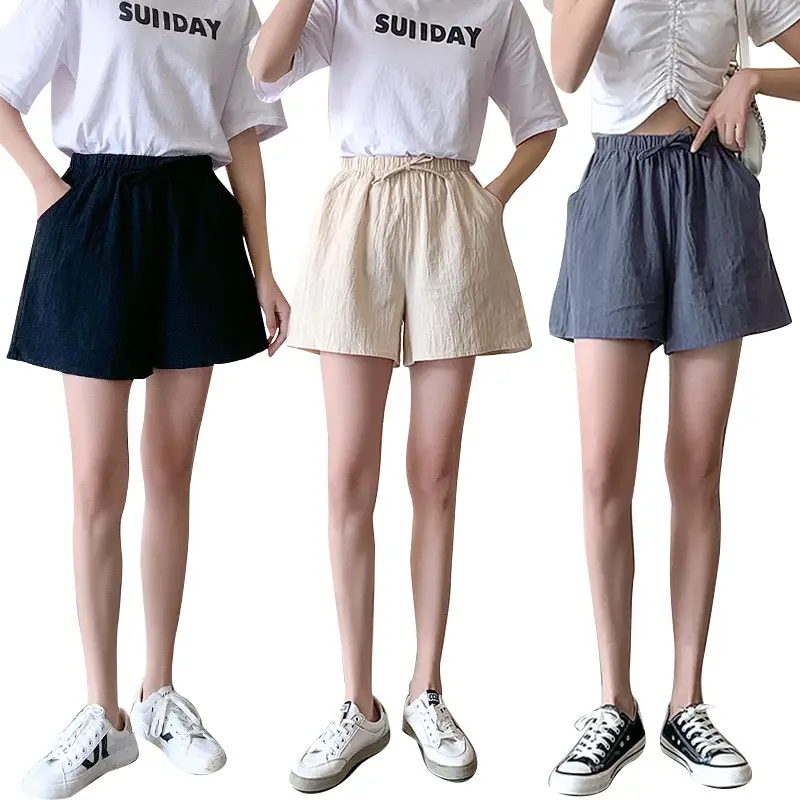 Women Cotton Linen Shorts Olive Green Large 2023 - Image 15