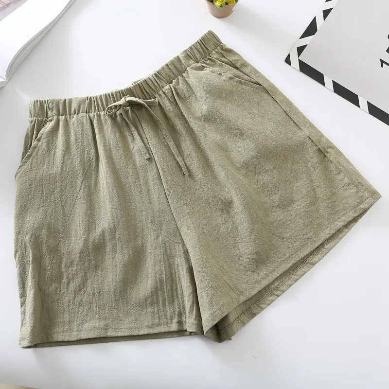 Women Cotton Linen Shorts Olive Green Large 2023 - Image 10