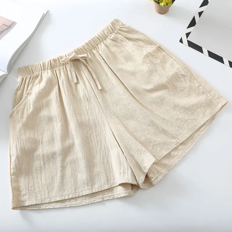 Women Cotton Linen Shorts Olive Green Large 2023 - Image 2