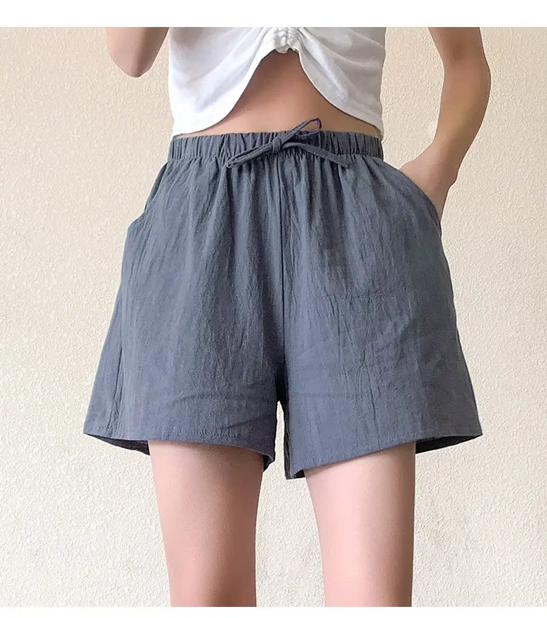 Women Cotton Linen Shorts Olive Green Large 2023 - Image 4