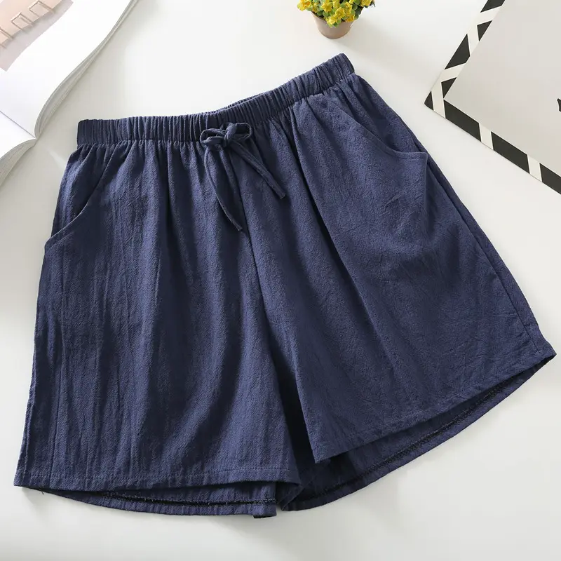 Women Cotton Linen Shorts Olive Green Large 2023 - Image 5