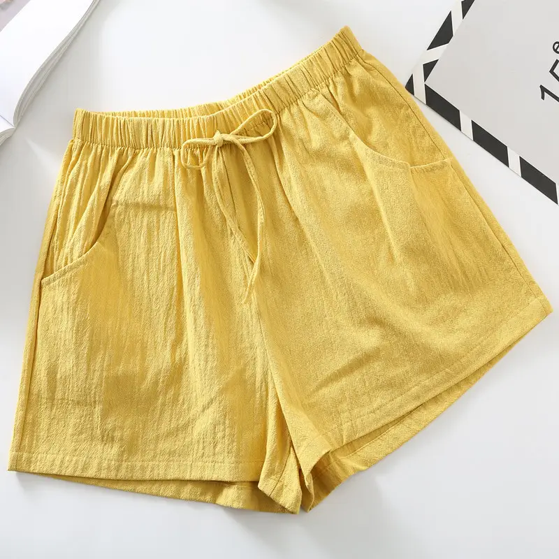 Women Cotton Linen Shorts Olive Green Large 2023 - Image 7
