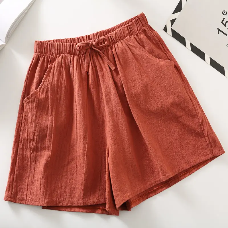 Women Cotton Linen Shorts Olive Green Large 2023 - Image 8