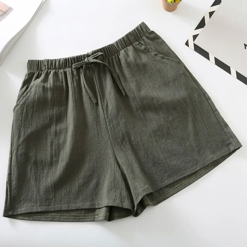 Women Cotton Linen Shorts Olive Green Large 2023 - Image 9