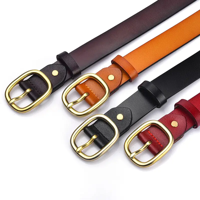 Women's Black Genuine Leather Belt with Gold Buckle