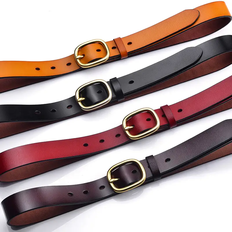 Women's Black Genuine Leather Belt with Gold Buckle