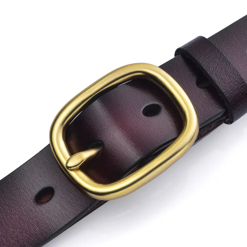 Women's Black Genuine Leather Belt with Gold Buckle