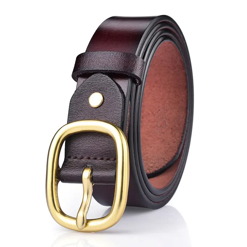 Women's Black Genuine Leather Belt with Gold Buckle