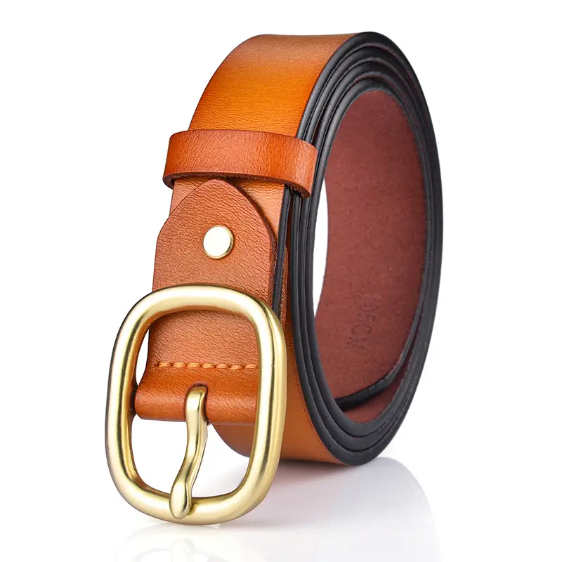 Women's Black Genuine Leather Belt with Gold Buckle