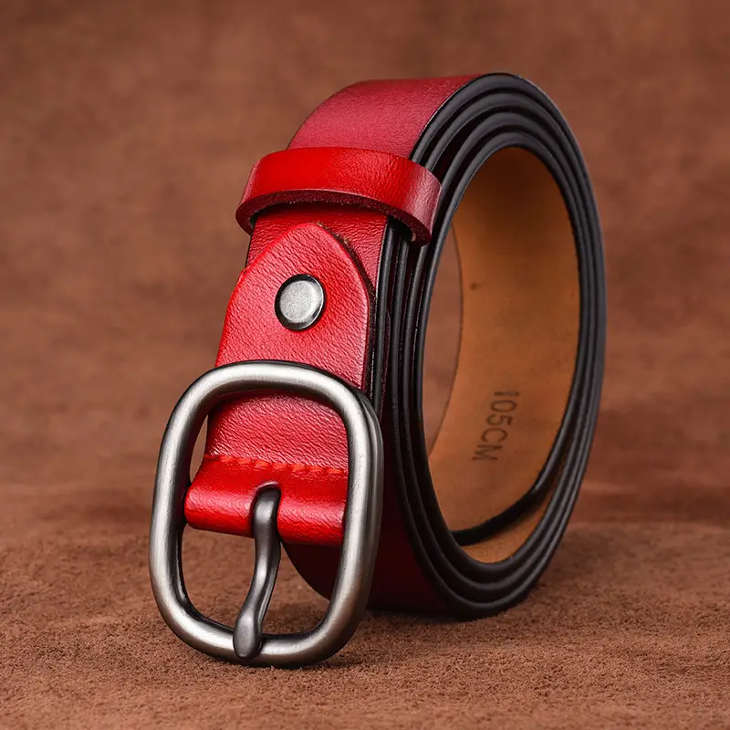 Women's Black Genuine Leather Belt with Gold Buckle