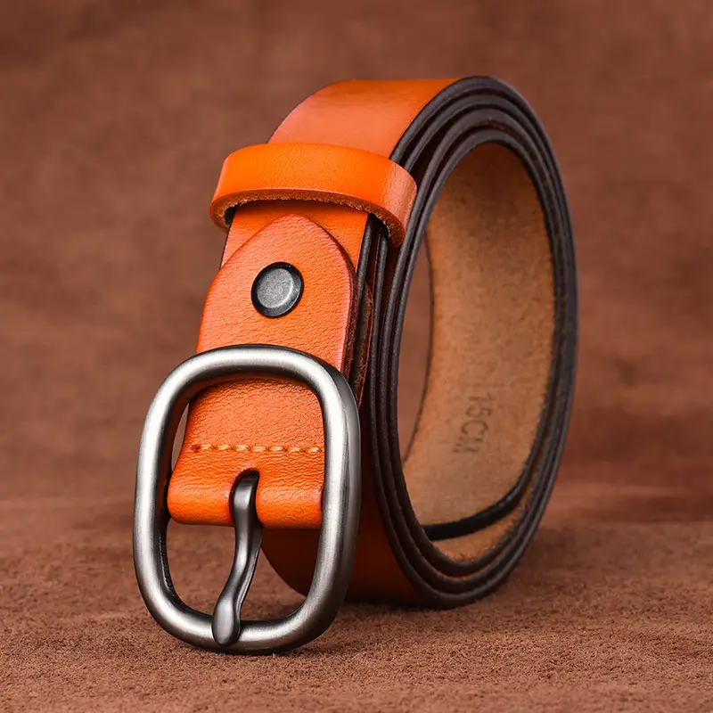 Women's Black Genuine Leather Belt with Gold Buckle