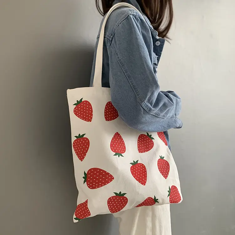 Strawberry Printed Canvas Shoulder Bag Small - Image 3