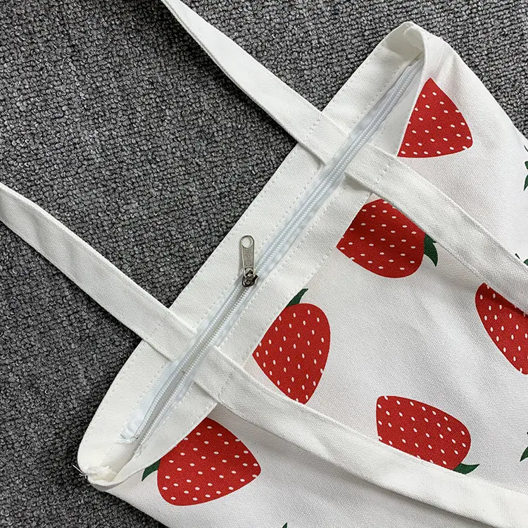 Strawberry Printed Canvas Shoulder Bag Small - Image 5