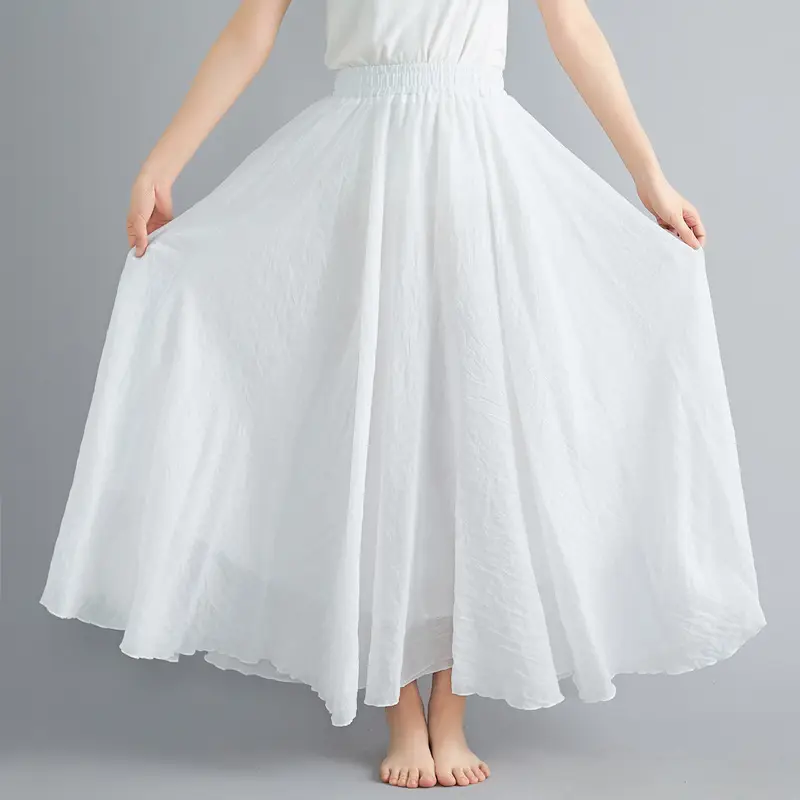 2021 Mori Women Linen Artistic Skirt Blue Large