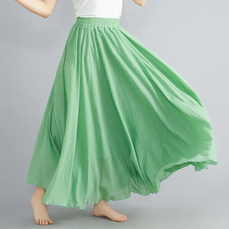 2021 Mori Women Linen Artistic Skirt Blue Large