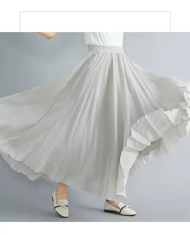 2021 Mori Women Linen Artistic Skirt Blue Large — feature 101