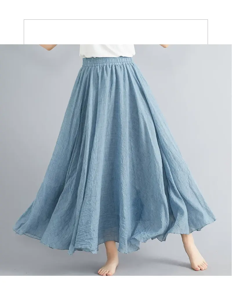 2021 Mori Women Linen Artistic Skirt Blue Large — feature 108