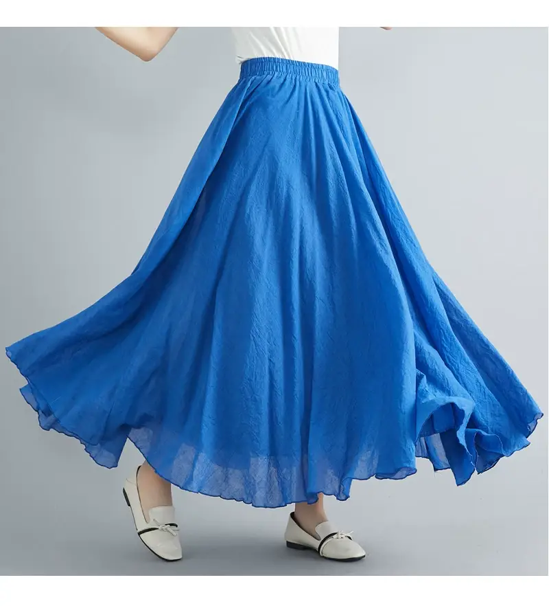 2021 Mori Women Linen Artistic Skirt Blue Large — feature 110