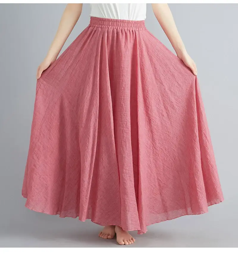 2021 Mori Women Linen Artistic Skirt Blue Large — feature 114