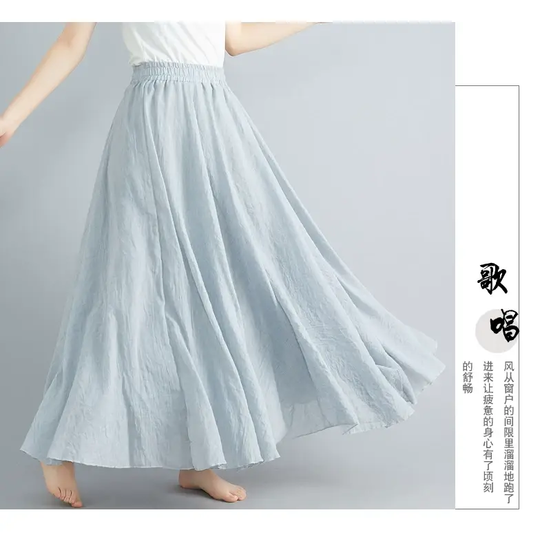 2021 Mori Women Linen Artistic Skirt Blue Large — feature 116