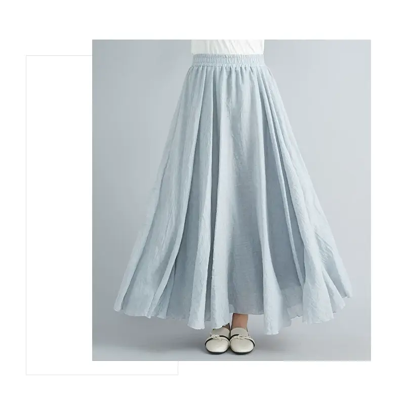 2021 Mori Women Linen Artistic Skirt Blue Large — feature 119