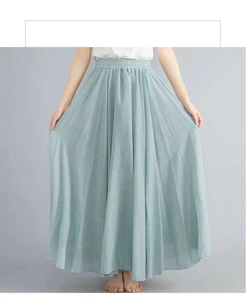 2021 Mori Women Linen Artistic Skirt Blue Large — feature 122
