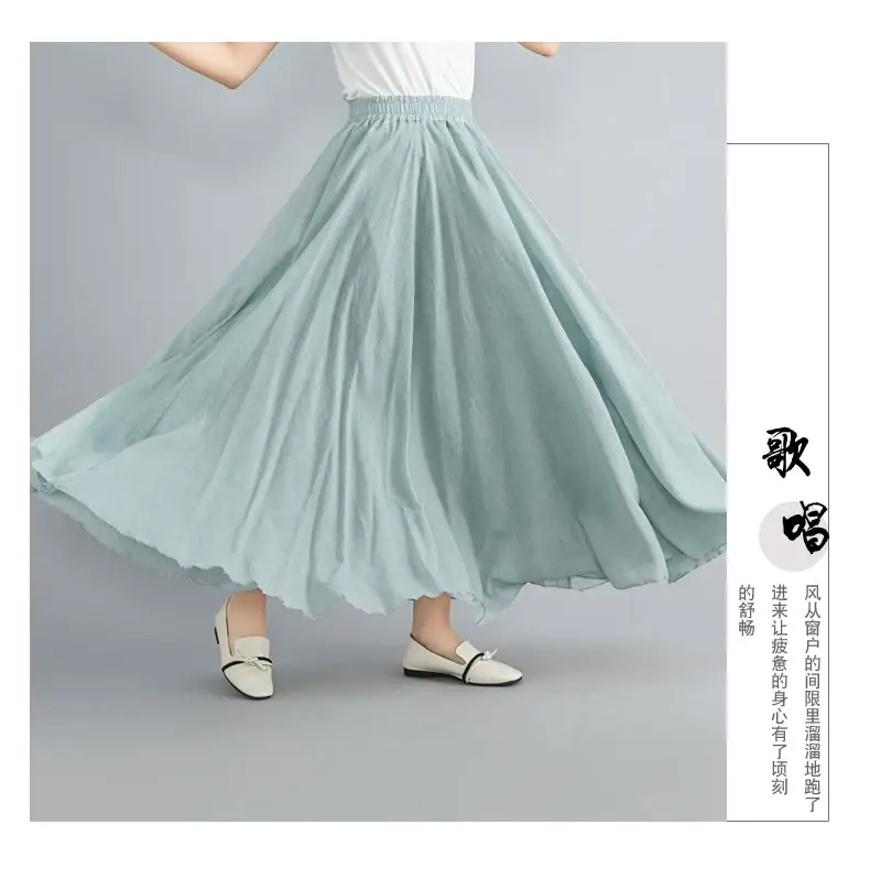 2021 Mori Women Linen Artistic Skirt Blue Large — feature 123