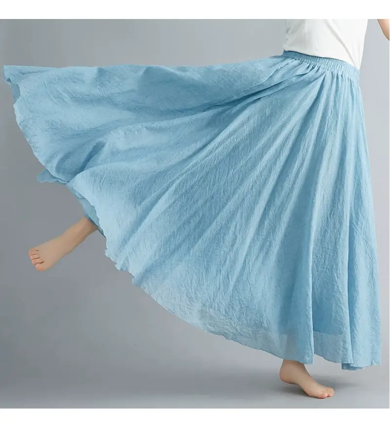 2021 Mori Women Linen Artistic Skirt Blue Large — feature 124