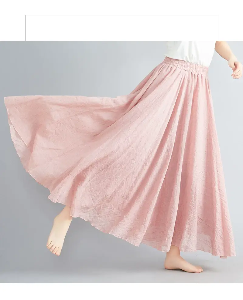 2021 Mori Women Linen Artistic Skirt Blue Large — feature 129