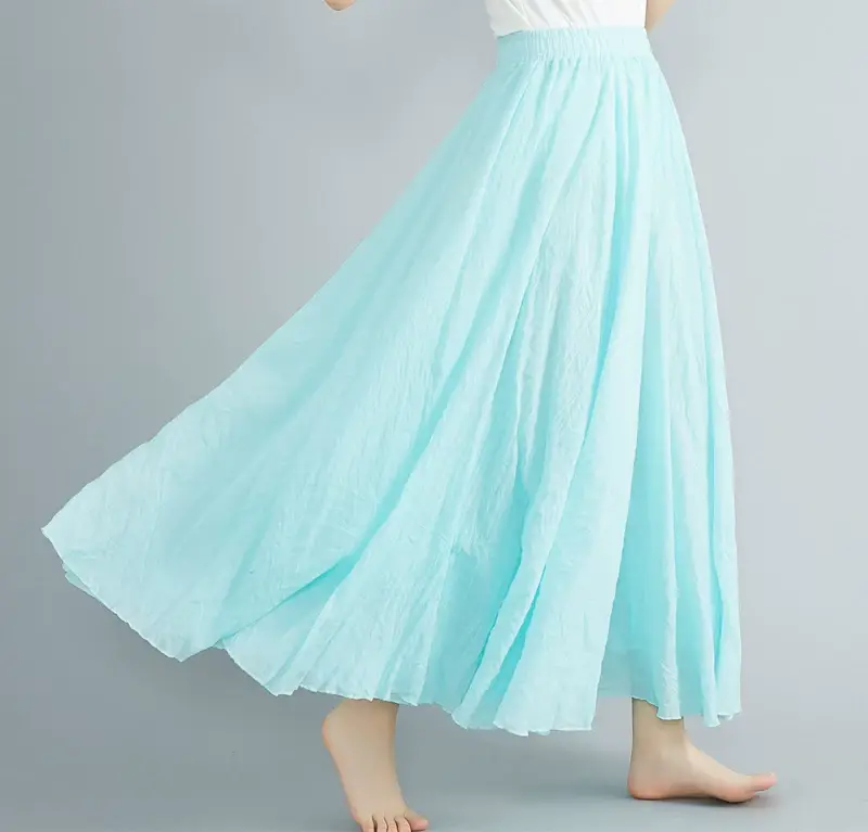 2021 Mori Women Linen Artistic Skirt Blue Large — feature 131